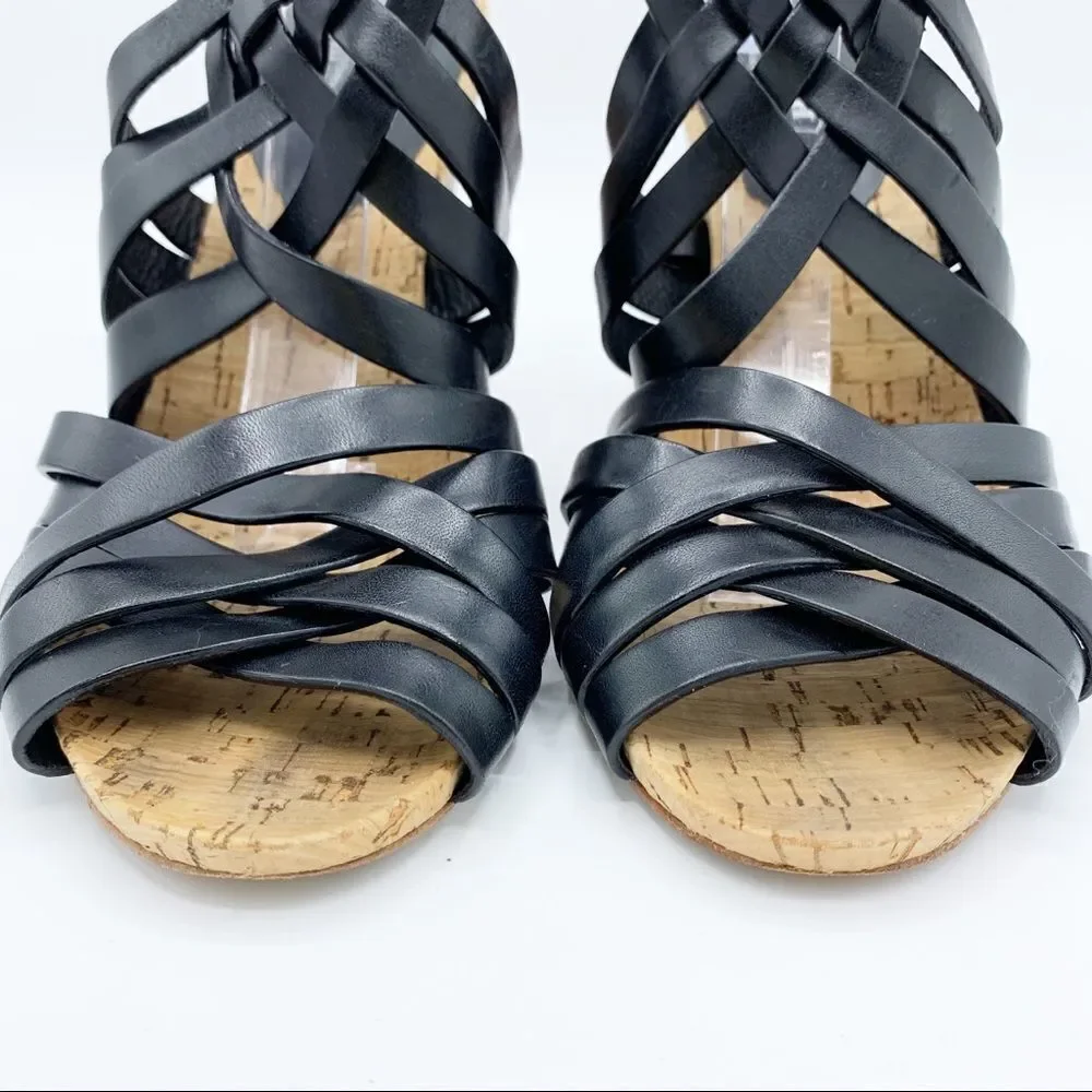 Coach · Black Leather Strappy Adrienne Block‎ Heels · Sz 8.5